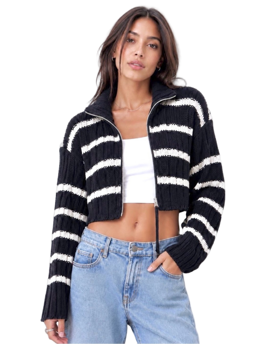 Zara navy striped cropped cardigan